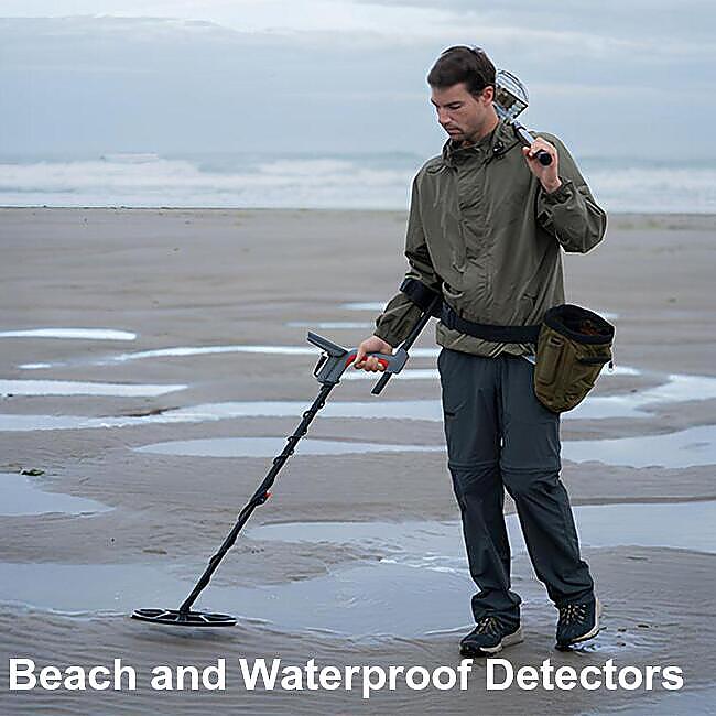 Detectorist metal detecting beach