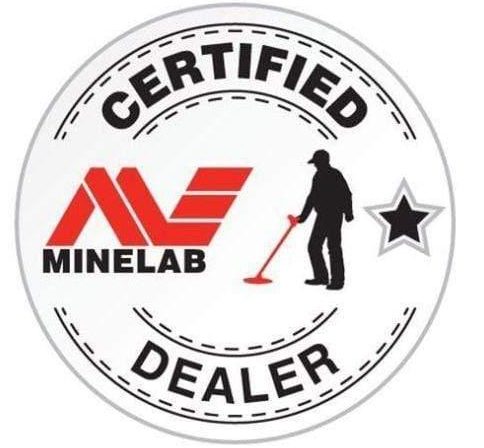 Minelab certified dealer logo featuring a figure using a metal detector.
